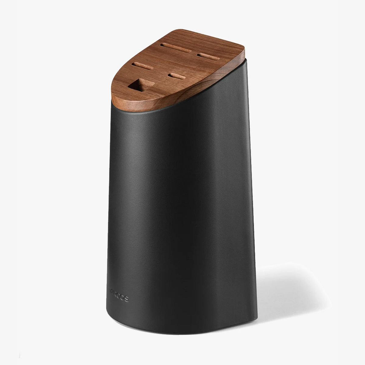 Supporto per coltelli Universal nero con coperchio in legno di acacia
