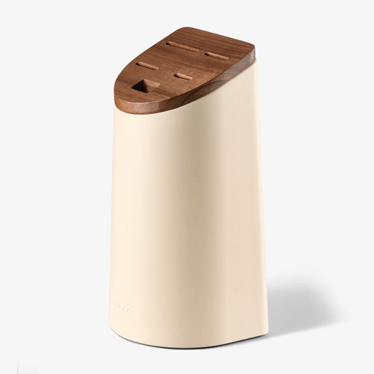 Supporto per coltelli beige con coperchio in legno di acacia